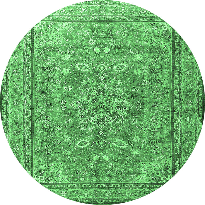 Round Persian Emerald Green Traditional Rug, tr3477emgrn