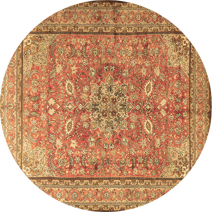 Round Machine Washable Persian Brown Traditional Rug, wshtr3477brn