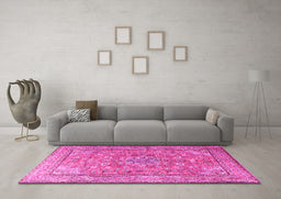 Machine Washable Persian Pink Traditional Rug in a Living Room, wshtr3477pnk