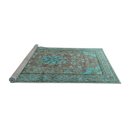 Sideview of Machine Washable Persian Light Blue Traditional Rug, wshtr3477lblu