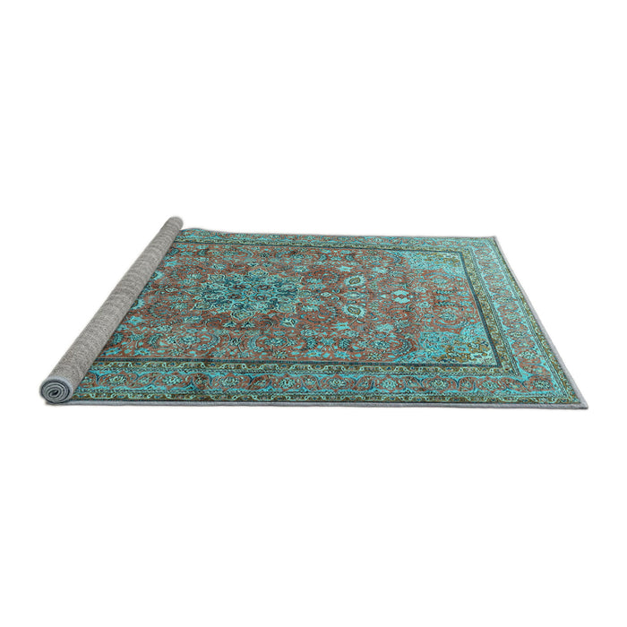 Sideview of Machine Washable Persian Light Blue Traditional Rug, wshtr3477lblu