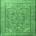 Square Machine Washable Persian Emerald Green Traditional Area Rugs, wshtr3477emgrn