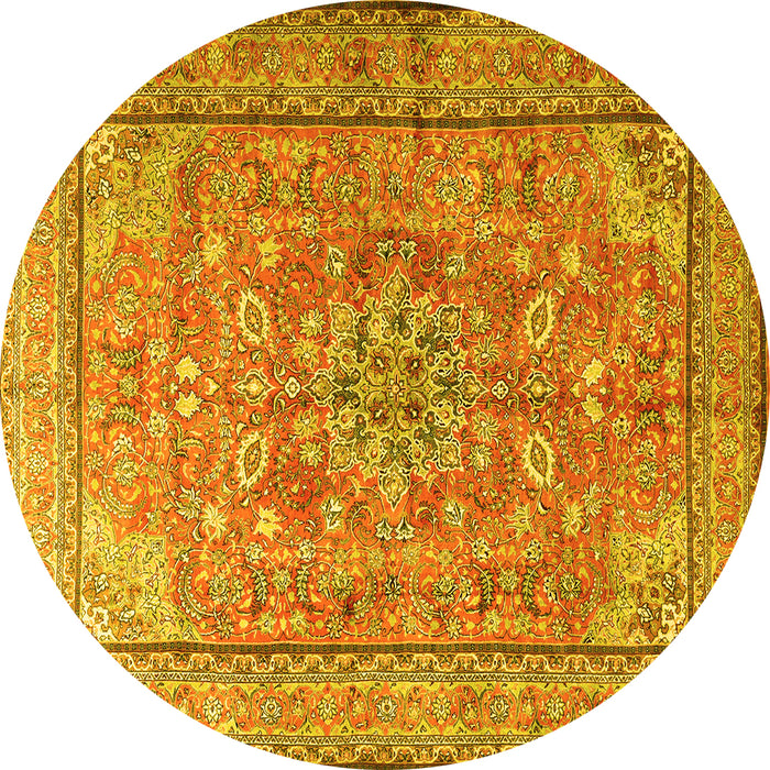 Round Machine Washable Persian Yellow Traditional Rug, wshtr3477yw