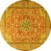 Round Machine Washable Persian Yellow Traditional Rug, wshtr3477yw