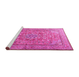 Sideview of Machine Washable Persian Pink Traditional Rug, wshtr3477pnk