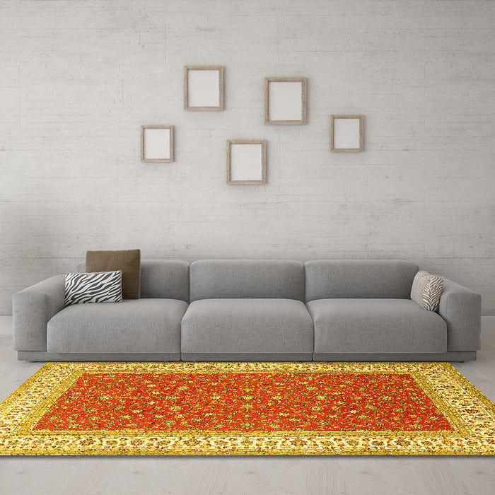 Machine Washable Persian Yellow Traditional Rug in a Living Room, wshtr3478yw