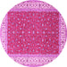 Round Machine Washable Persian Pink Traditional Rug, wshtr3478pnk