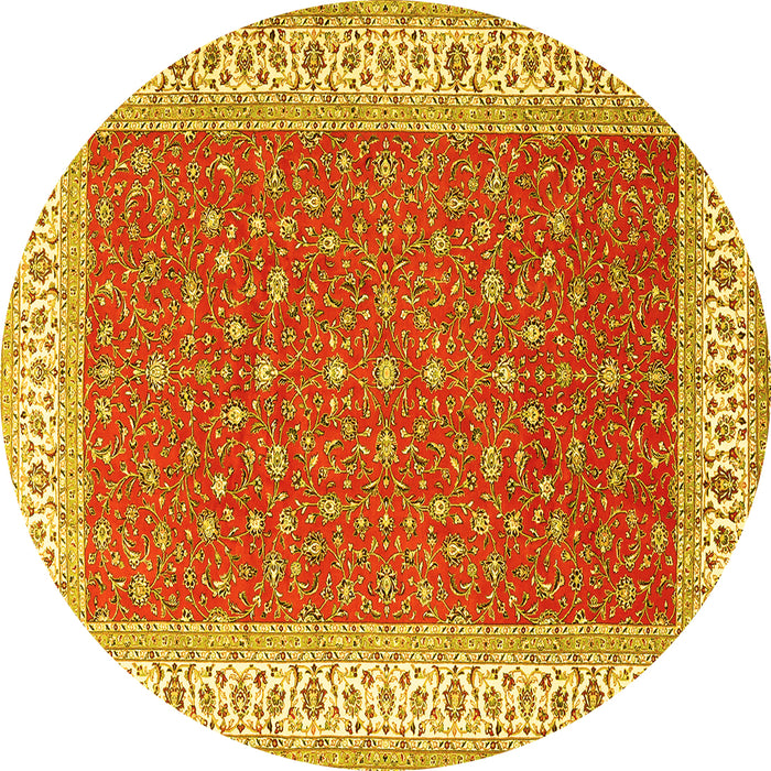 Round Machine Washable Persian Yellow Traditional Rug, wshtr3478yw