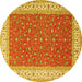 Round Machine Washable Persian Yellow Traditional Rug, wshtr3478yw