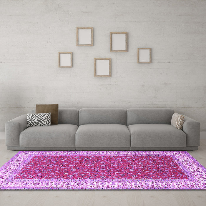 Machine Washable Persian Purple Traditional Area Rugs in a Living Room, wshtr3478pur