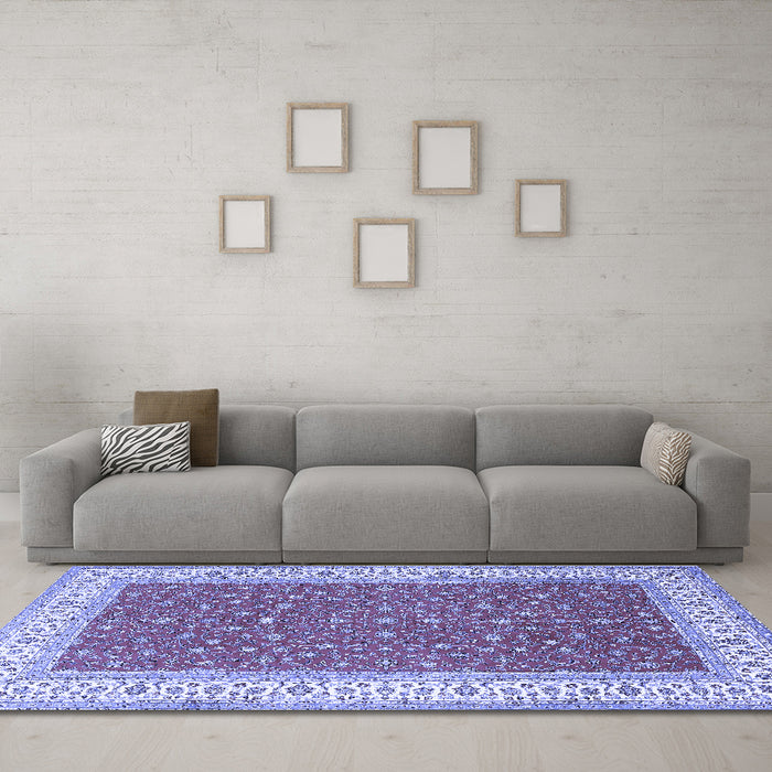 Machine Washable Persian Blue Traditional Rug in a Living Room, wshtr3478blu