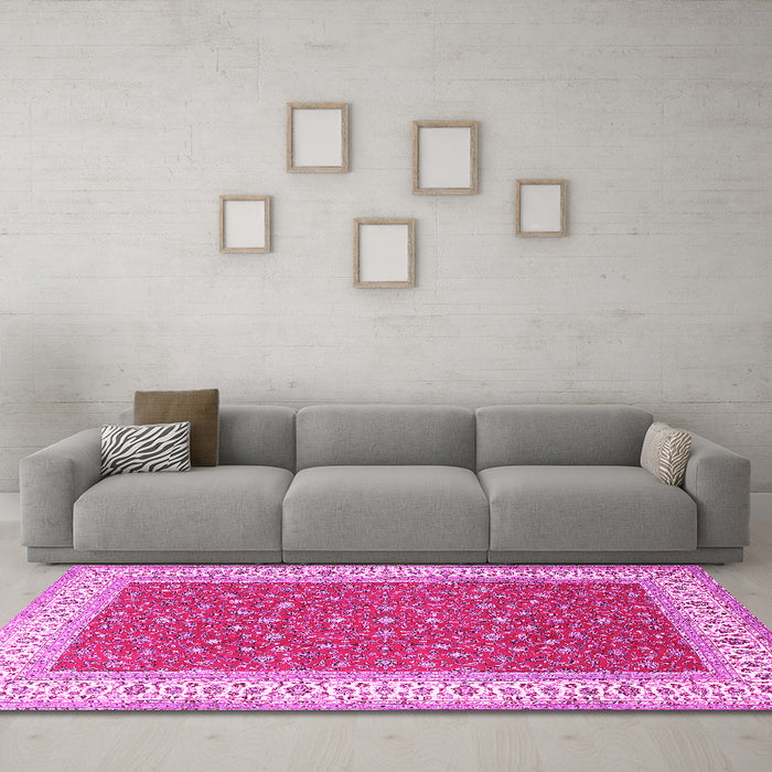 Machine Washable Persian Pink Traditional Rug in a Living Room, wshtr3478pnk