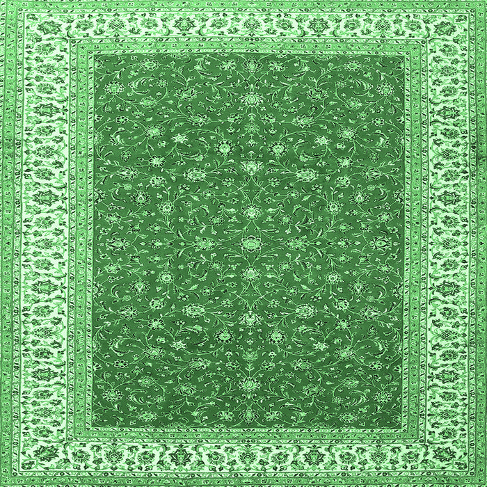 Square Machine Washable Persian Emerald Green Traditional Area Rugs, wshtr3478emgrn