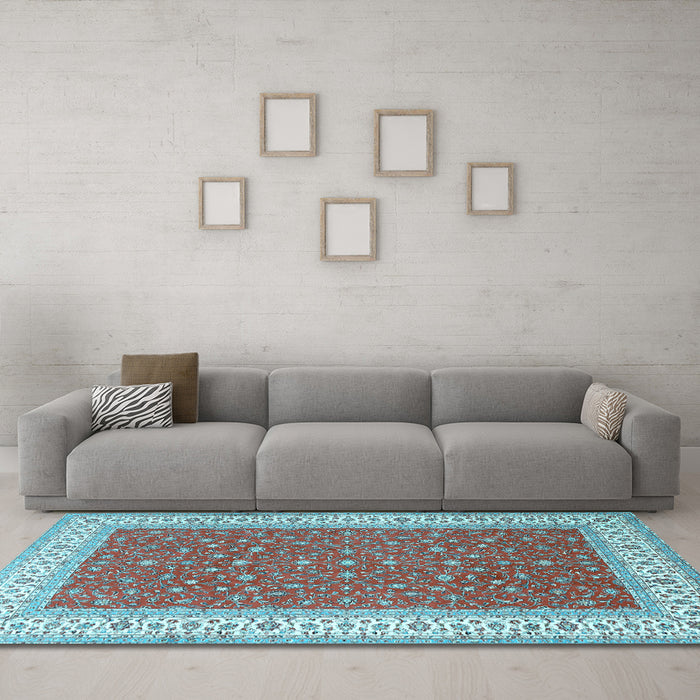 Machine Washable Persian Light Blue Traditional Rug in a Living Room, wshtr3478lblu