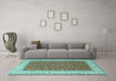 Machine Washable Persian Turquoise Traditional Area Rugs in a Living Room,, wshtr3478turq