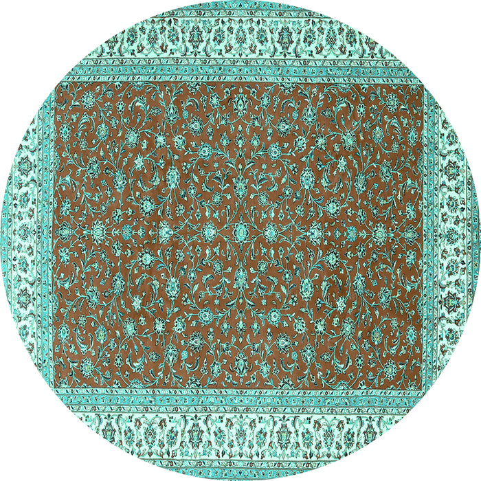 Round Machine Washable Persian Turquoise Traditional Area Rugs, wshtr3478turq