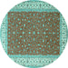 Round Machine Washable Persian Turquoise Traditional Area Rugs, wshtr3478turq