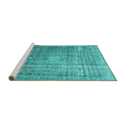 Sideview of Machine Washable Persian Turquoise Traditional Area Rugs, wshtr3479turq