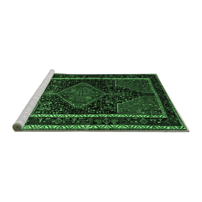 Sideview of Machine Washable Persian Emerald Green Traditional Area Rugs, wshtr347emgrn