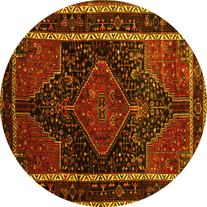 Round Persian Yellow Traditional Rug, tr347yw