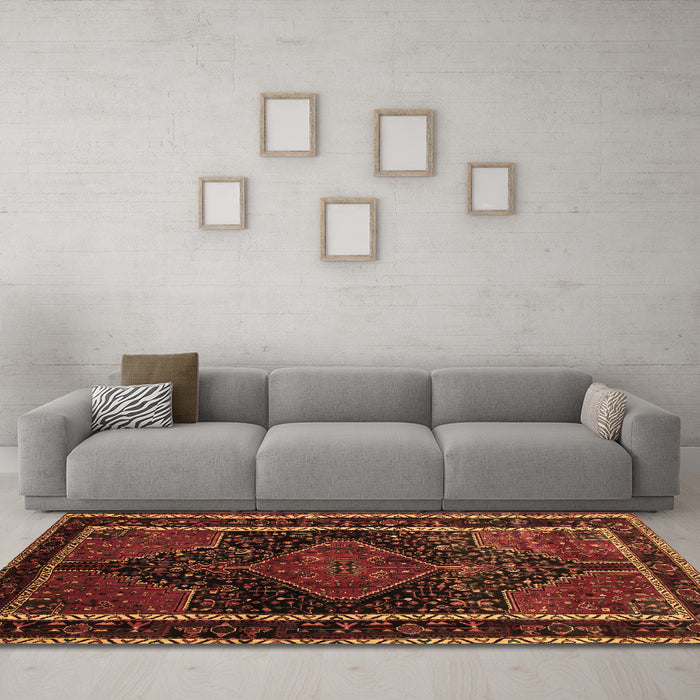 Machine Washable Persian Brown Traditional Rug in a Living Room,, wshtr347brn