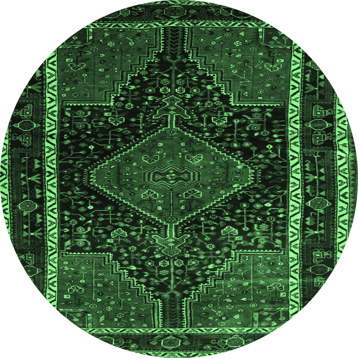 Round Machine Washable Persian Emerald Green Traditional Area Rugs, wshtr347emgrn
