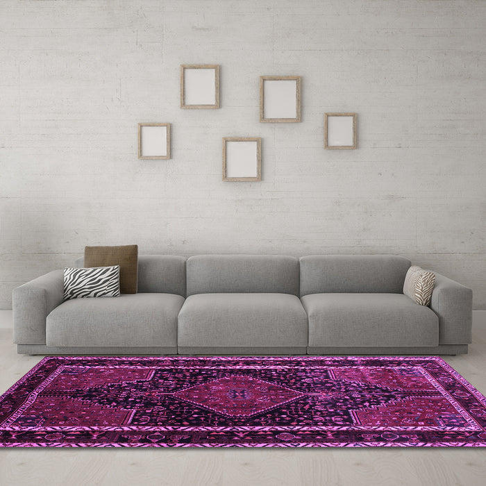 Machine Washable Persian Purple Traditional Area Rugs in a Living Room, wshtr347pur