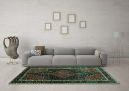 Machine Washable Persian Turquoise Traditional Area Rugs in a Living Room,, wshtr347turq