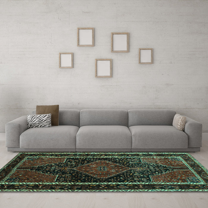 Machine Washable Persian Turquoise Traditional Area Rugs in a Living Room,, wshtr347turq