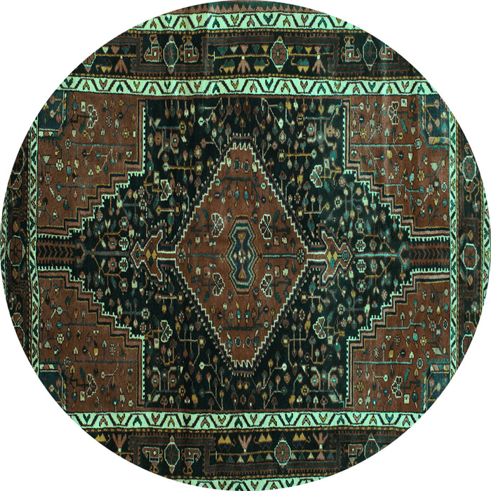 Round Machine Washable Persian Turquoise Traditional Area Rugs, wshtr347turq