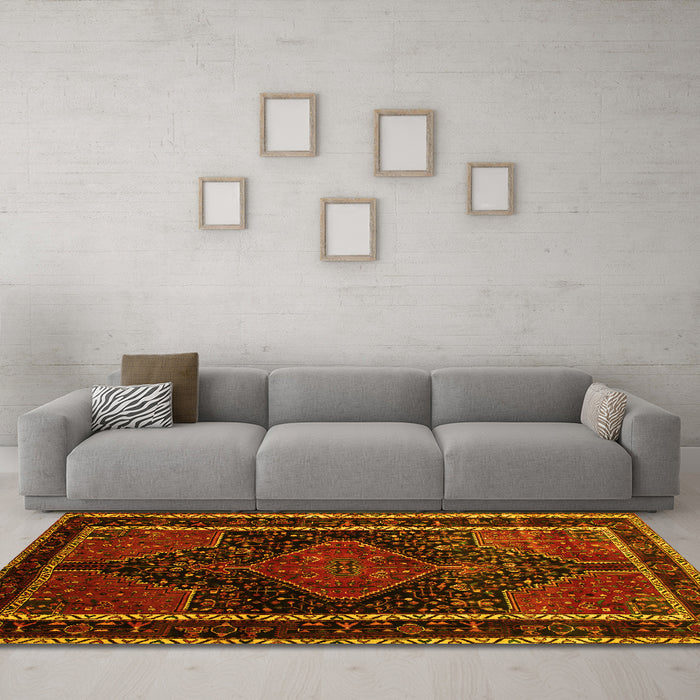Machine Washable Persian Yellow Traditional Rug in a Living Room, wshtr347yw