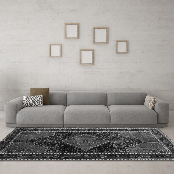 Machine Washable Persian Gray Traditional Rug in a Living Room,, wshtr347gry