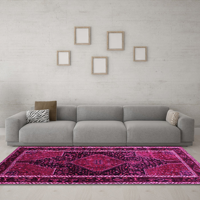 Machine Washable Persian Pink Traditional Rug in a Living Room, wshtr347pnk
