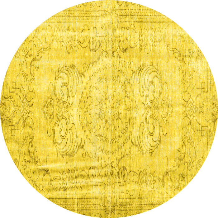 Round Machine Washable Persian Yellow Traditional Rug, wshtr3480yw