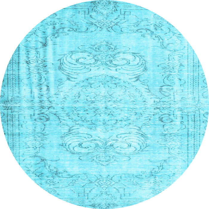 Round Machine Washable Persian Light Blue Traditional Rug, wshtr3480lblu