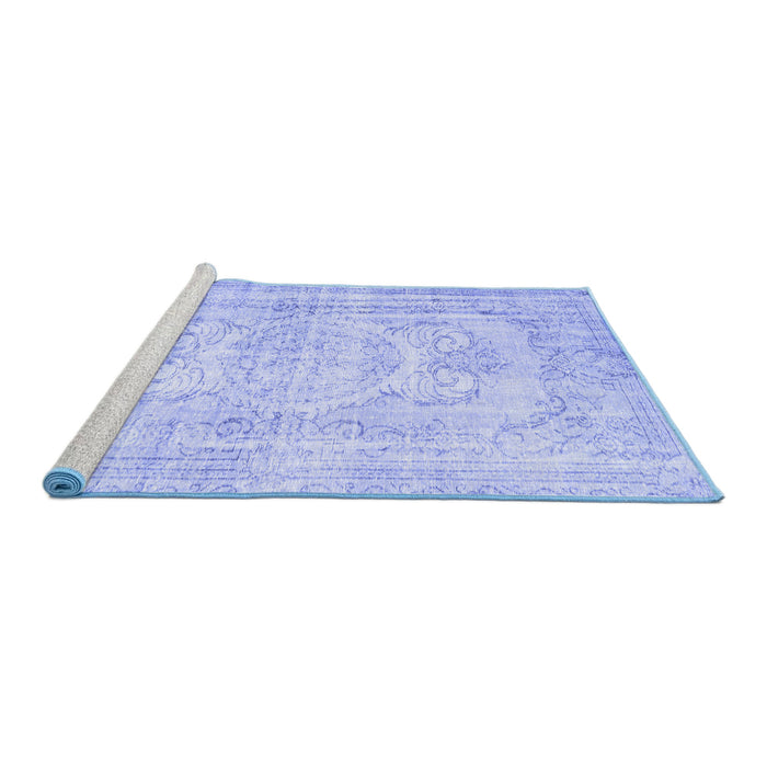Sideview of Machine Washable Persian Blue Traditional Rug, wshtr3480blu