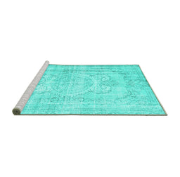 Sideview of Machine Washable Persian Turquoise Traditional Area Rugs, wshtr3480turq