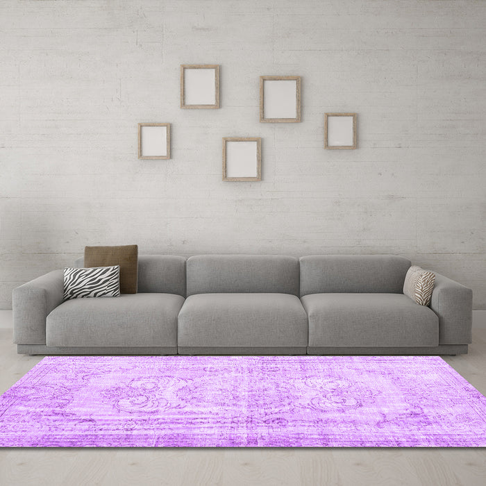 Machine Washable Persian Purple Traditional Area Rugs in a Living Room, wshtr3480pur