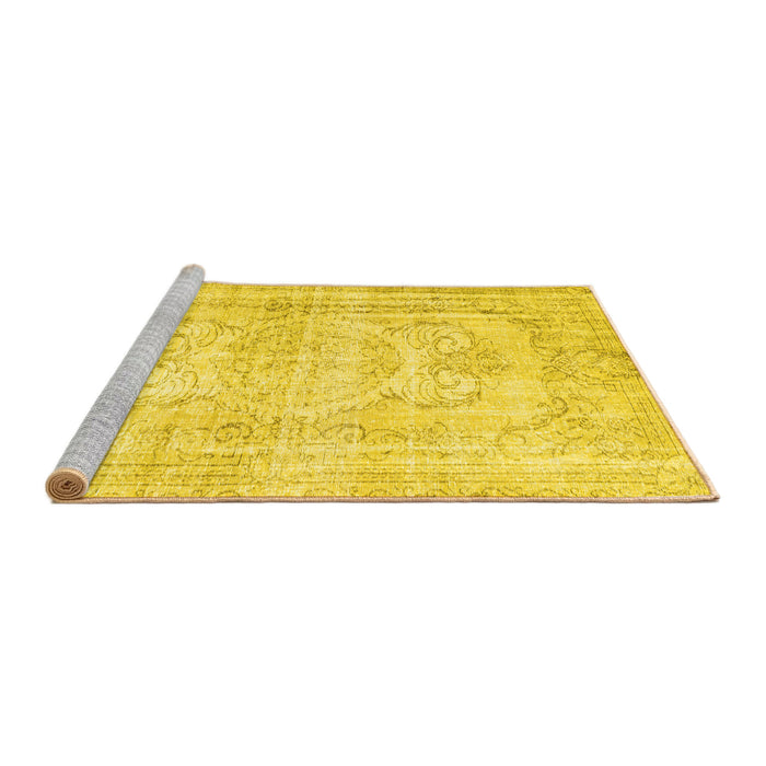 Sideview of Machine Washable Persian Yellow Traditional Rug, wshtr3480yw