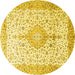 Round Machine Washable Persian Yellow Traditional Rug, wshtr3481yw