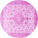 Round Machine Washable Persian Pink Traditional Rug, wshtr3481pnk