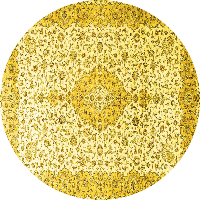 Round Persian Yellow Traditional Rug, tr3481yw
