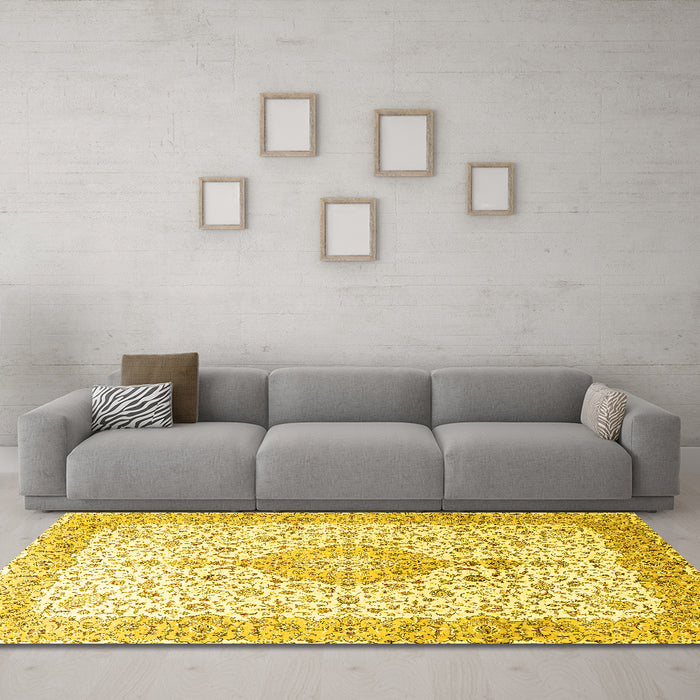 Machine Washable Persian Yellow Traditional Rug in a Living Room, wshtr3481yw