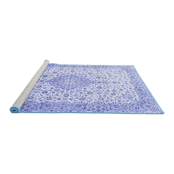 Sideview of Machine Washable Persian Blue Traditional Rug, wshtr3481blu
