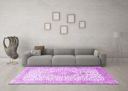 Machine Washable Persian Purple Traditional Area Rugs in a Living Room, wshtr3481pur