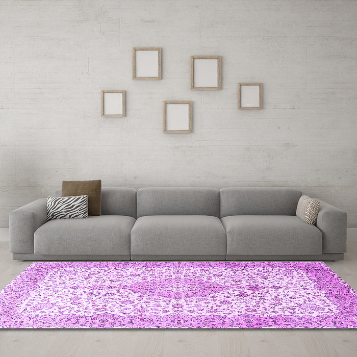 Machine Washable Persian Purple Traditional Area Rugs in a Living Room, wshtr3481pur