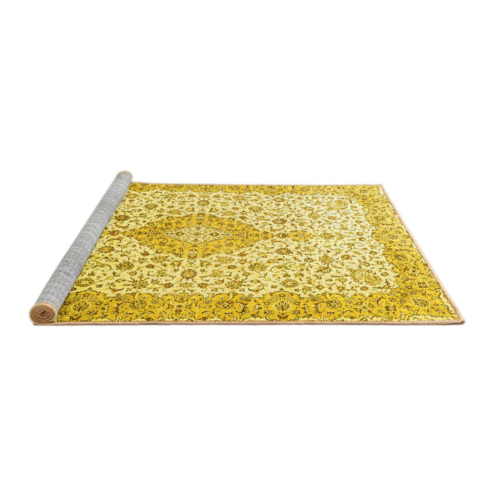 Sideview of Machine Washable Persian Yellow Traditional Rug, wshtr3481yw
