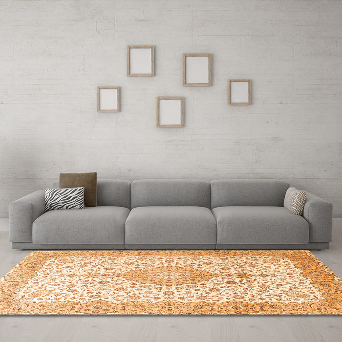 Machine Washable Persian Orange Traditional Area Rugs in a Living Room, wshtr3481org