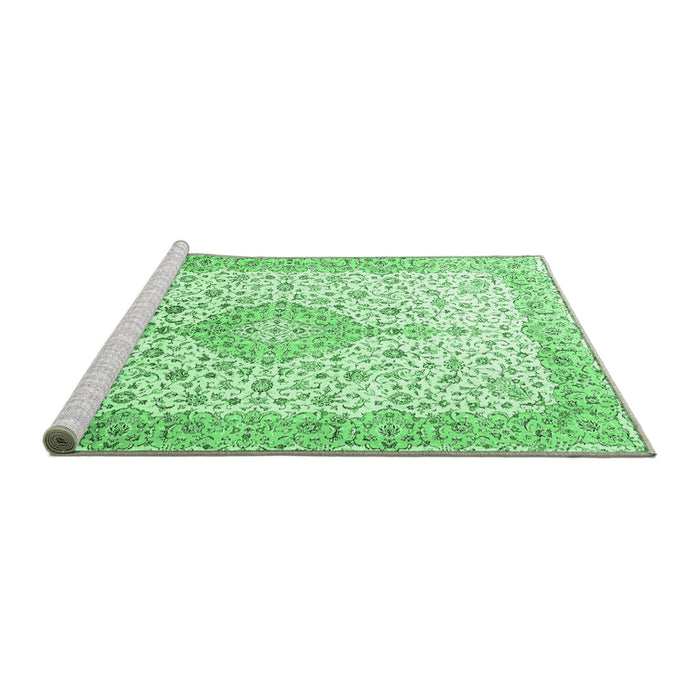 Sideview of Machine Washable Persian Emerald Green Traditional Area Rugs, wshtr3481emgrn