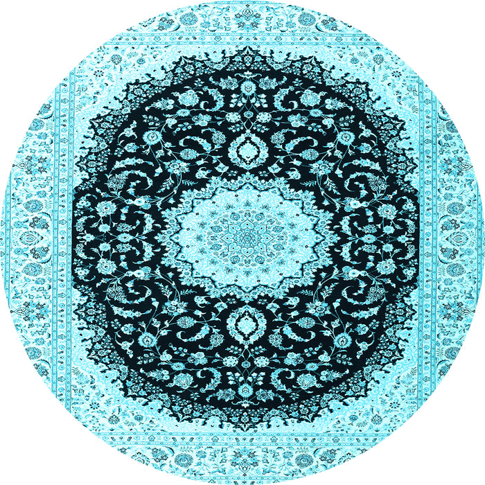 Round Machine Washable Persian Light Blue Traditional Rug, wshtr3482lblu